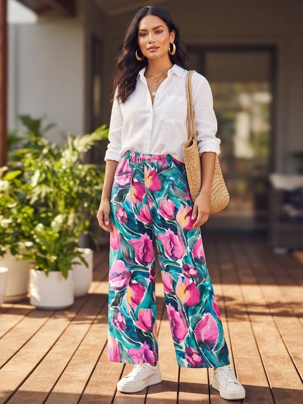 Fabletics Painted Tulip Floral Wide Leg Sleep Pant XL 12-14 NWT Resortwear